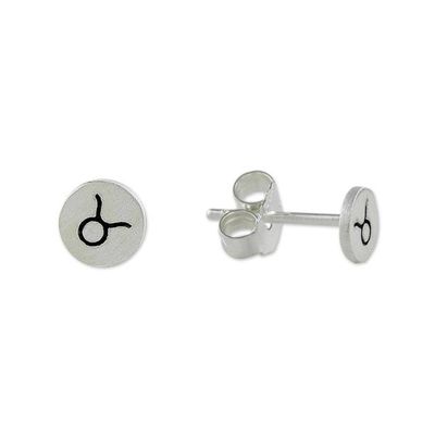 Alternate image for Sterling Silver Taurus Stud Earrings from Thailand Satin Taurus