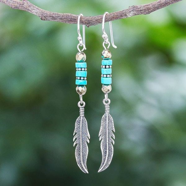 Alternate image for Handmade Hematite and Sterling Silver Dangle Earrings Sea Feathers