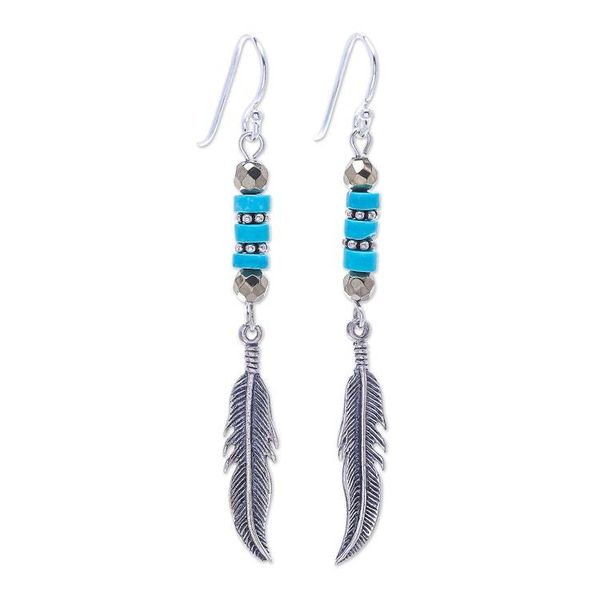 Alternate image for Handmade Hematite and Sterling Silver Dangle Earrings Sea Feathers