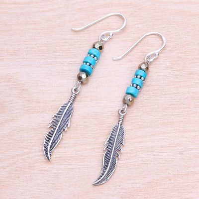 Alternate image for Handmade Hematite and Sterling Silver Dangle Earrings Sea Feathers