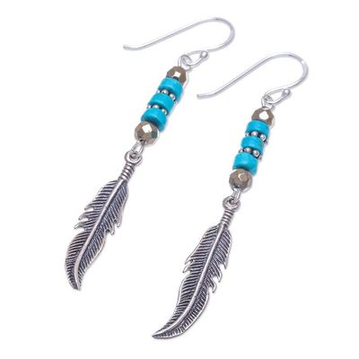 Alternate image for Handmade Hematite and Sterling Silver Dangle Earrings Sea Feathers