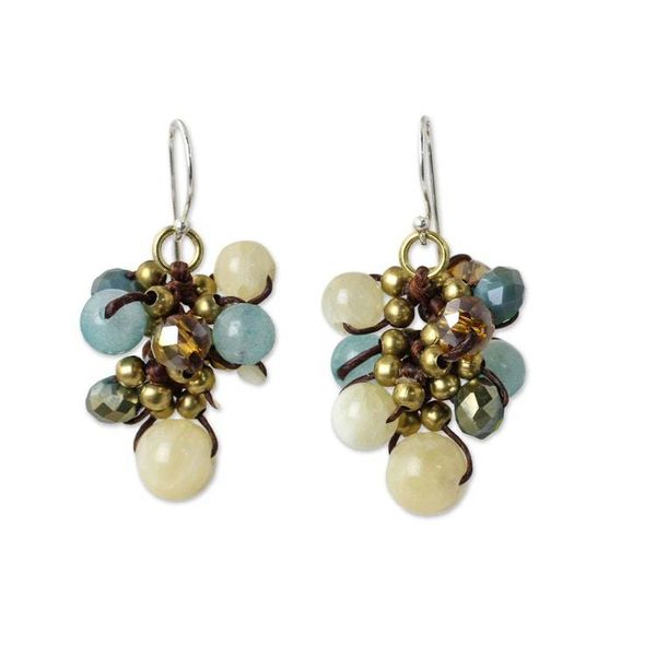 Alternate image for Yellow and Blue Quartz Beaded Earrings Knotted by Hand Azure Cattlelaya