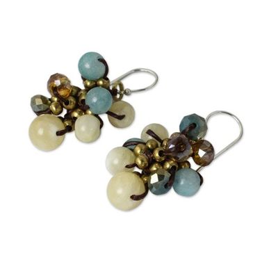 Alternate image for Yellow and Blue Quartz Beaded Earrings Knotted by Hand Azure Cattlelaya