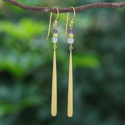Primary image for Gold-Plated Prehnite and Amethyst Dangle Earrings Golden Dewdrop