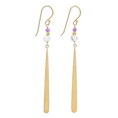 Alternate image for Gold-Plated Prehnite and Amethyst Dangle Earrings Golden Dewdrop
