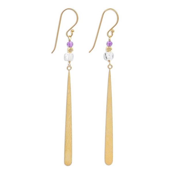 Alternate image for Gold-Plated Prehnite and Amethyst Dangle Earrings Golden Dewdrop