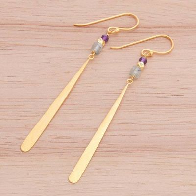 Alternate image for Gold-Plated Prehnite and Amethyst Dangle Earrings Golden Dewdrop