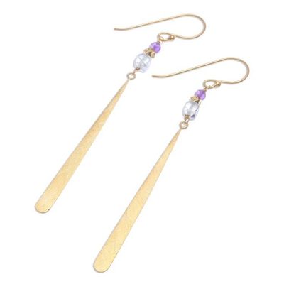 Alternate image for Gold-Plated Prehnite and Amethyst Dangle Earrings Golden Dewdrop