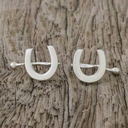 Image for 925 Sterling Silver Horseshoe Ear Cuffs from Thailand Horseshoe Luck