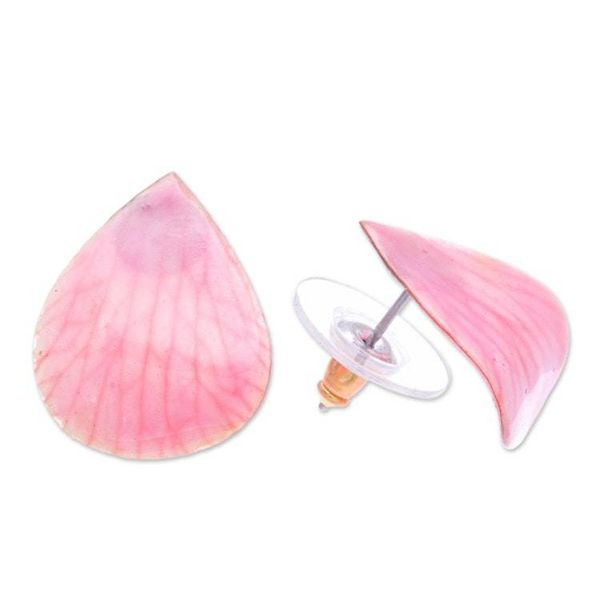 Alternate image for Hand Made Orchid Petal Button Earrings Orchid Kiss in Pink