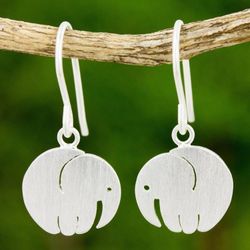 Image for Satin Finish Thai Sterling Silver Elephant Earrings Little Round Elephant