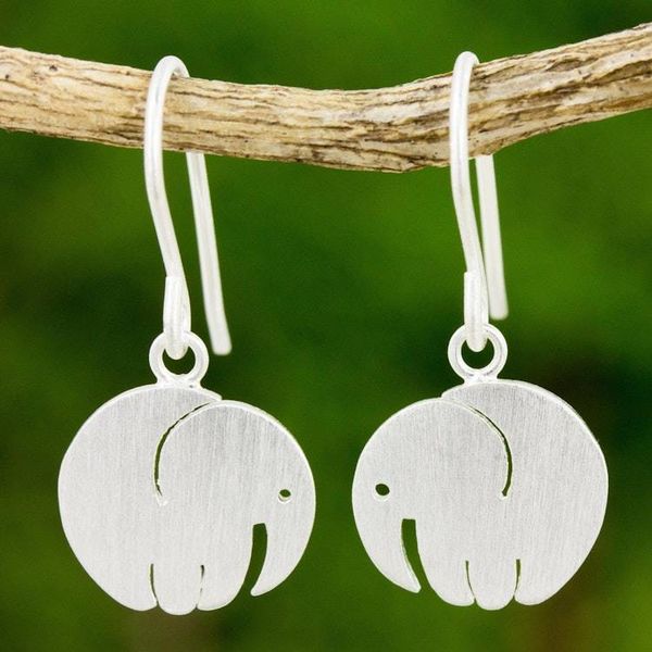 Alternate image for Satin Finish Thai Sterling Silver Elephant Earrings Little Round Elephant