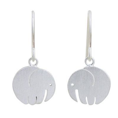 Alternate image for Satin Finish Thai Sterling Silver Elephant Earrings Little Round Elephant
