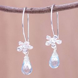 Image for Floral Faceted Blue Topaz Dangle Earrings from Thailand Daisy Glitter