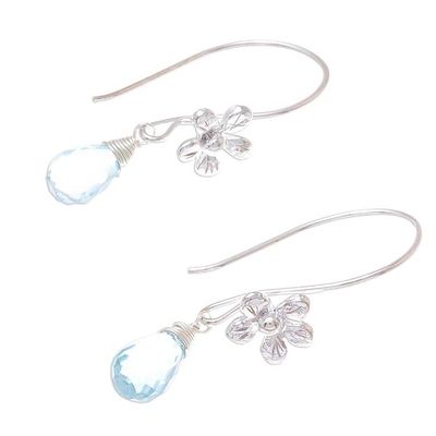 Alternate image for Floral Faceted Blue Topaz Dangle Earrings from Thailand Daisy Glitter