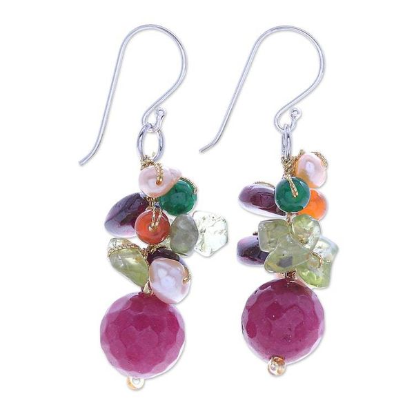 Alternate image for Hand Made Garnet and Peridot Dangle Earrings Bright Holiday