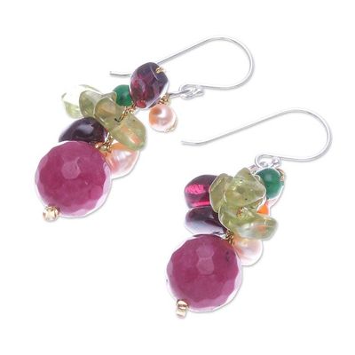 Alternate image for Hand Made Garnet and Peridot Dangle Earrings Bright Holiday