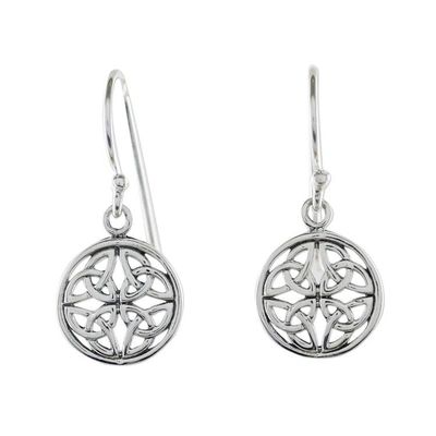 Alternate image for Handcrafted Sterling Silver Labyrinth Circle Dangle Earrings Interconnected in Silver