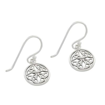 Alternate image for Handcrafted Sterling Silver Labyrinth Circle Dangle Earrings Interconnected in Silver