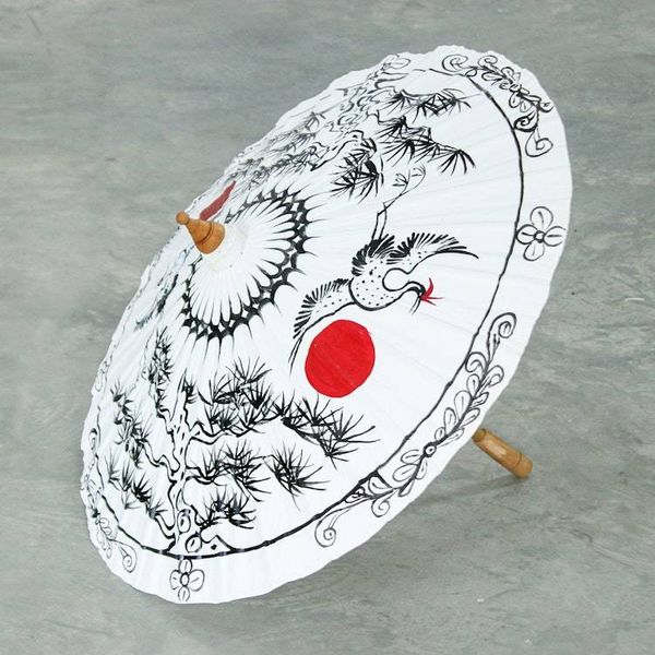 Alternate image for Traditional Crane-Themed Cotton and Bamboo Parasol in White Immortal Cranes