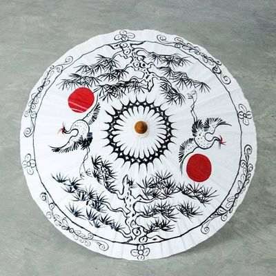 Alternate image for Traditional Crane-Themed Cotton and Bamboo Parasol in White Immortal Cranes