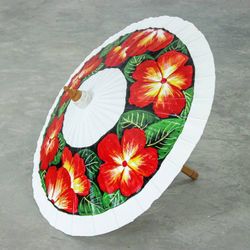 Image for Artisan-Made Painted Floral Red Cotton and Bamboo Parasol Blooms of Love