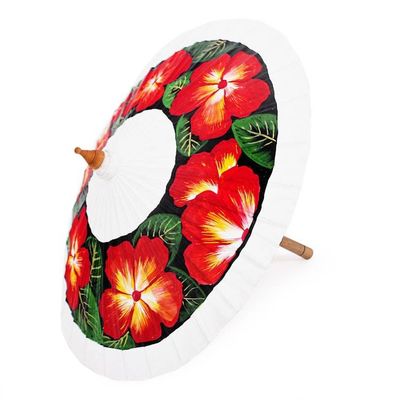 Alternate image for Artisan-Made Painted Floral Red Cotton and Bamboo Parasol Blooms of Love