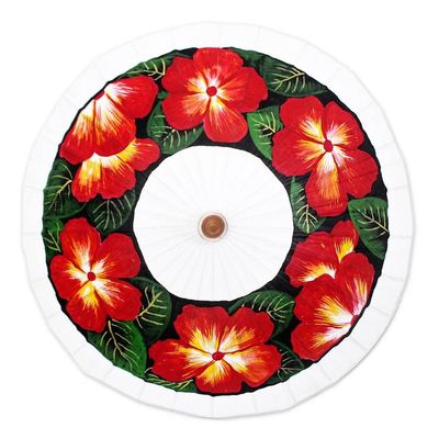Alternate image for Artisan-Made Painted Floral Red Cotton and Bamboo Parasol Blooms of Love