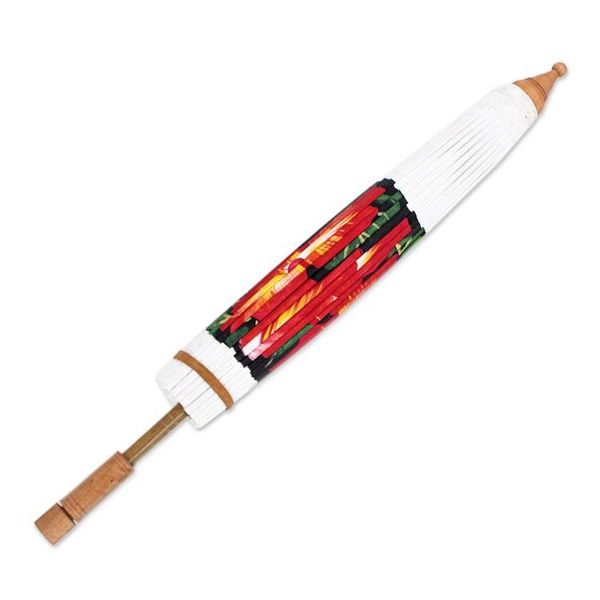 Alternate image for Artisan-Made Painted Floral Red Cotton and Bamboo Parasol Blooms of Love