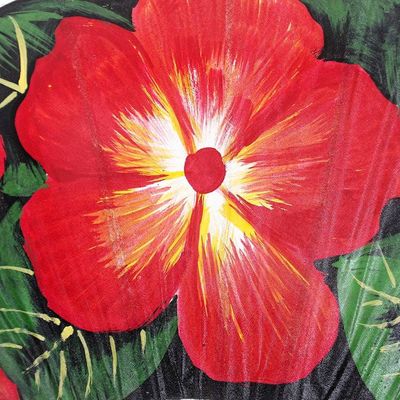 Alternate image for Artisan-Made Painted Floral Red Cotton and Bamboo Parasol Blooms of Love