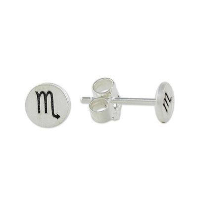 Alternate image for Sterling Silver Scorpio Stud Earrings from Thailand Satin Scorpio
