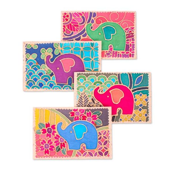 Alternate image for Colorful 4-Piece Cotton and Paper Elephant Greeting Card Set Greet by Giants