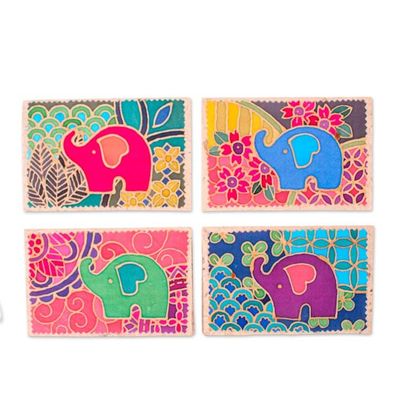 Alternate image for Colorful 4-Piece Cotton and Paper Elephant Greeting Card Set Greet by Giants