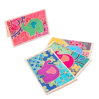 Alternate image for Colorful 4-Piece Cotton and Paper Elephant Greeting Card Set Greet by Giants