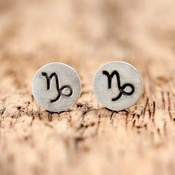 Image for Sterling Silver Capricorn Stud Earrings from Thailand Satin Capricorn