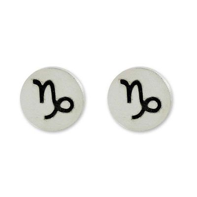 Alternate image for Sterling Silver Capricorn Stud Earrings from Thailand Satin Capricorn