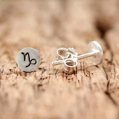 Alternate image for Sterling Silver Capricorn Stud Earrings from Thailand Satin Capricorn
