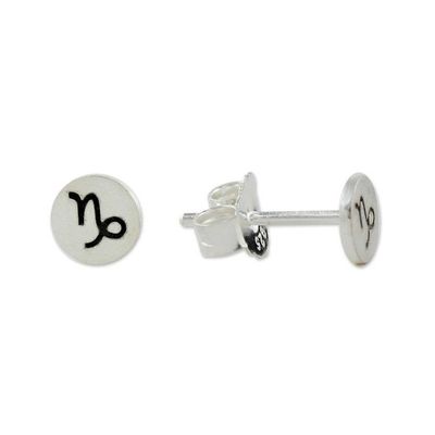 Alternate image for Sterling Silver Capricorn Stud Earrings from Thailand Satin Capricorn