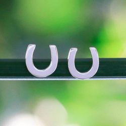 Image for Handcrafted Sterling Silver Horseshoe Stud Earrings Silver Horseshoes