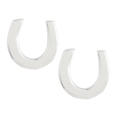Alternate image for Handcrafted Sterling Silver Horseshoe Stud Earrings Silver Horseshoes