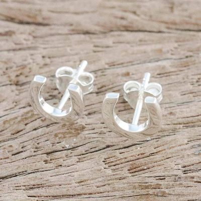 Alternate image for Handcrafted Sterling Silver Horseshoe Stud Earrings Silver Horseshoes