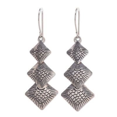 Alternate image for Handmade Sterling Silver Fish-Themed Dangle Earrings Tribal Fish