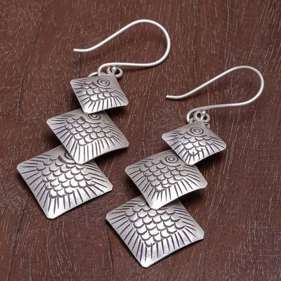 Alternate image for Handmade Sterling Silver Fish-Themed Dangle Earrings Tribal Fish
