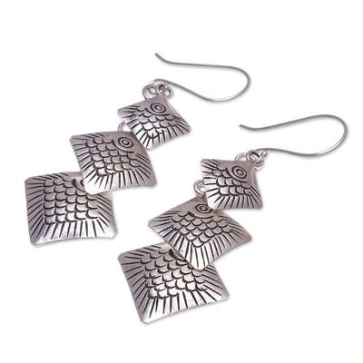 Alternate image for Handmade Sterling Silver Fish-Themed Dangle Earrings Tribal Fish