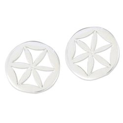 Image for Handcrafted 925 Sterling Silver Floral Stud Earrings Flower Circles