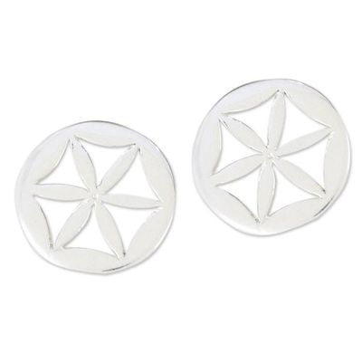 Primary image for Handcrafted 925 Sterling Silver Floral Stud Earrings Flower Circles