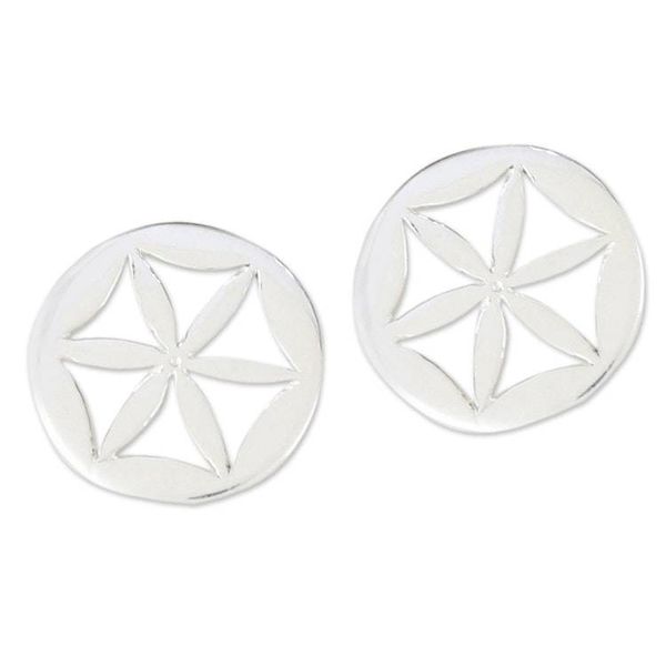 Alternate image for Handcrafted 925 Sterling Silver Floral Stud Earrings Flower Circles