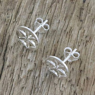 Alternate image for Handcrafted 925 Sterling Silver Floral Stud Earrings Flower Circles
