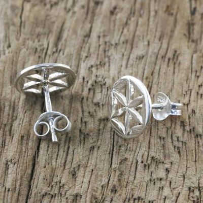 Alternate image for Handcrafted 925 Sterling Silver Floral Stud Earrings Flower Circles