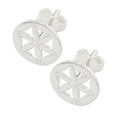 Alternate image for Handcrafted 925 Sterling Silver Floral Stud Earrings Flower Circles